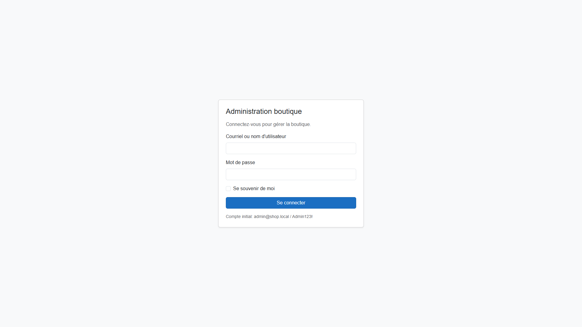 Shop admin login